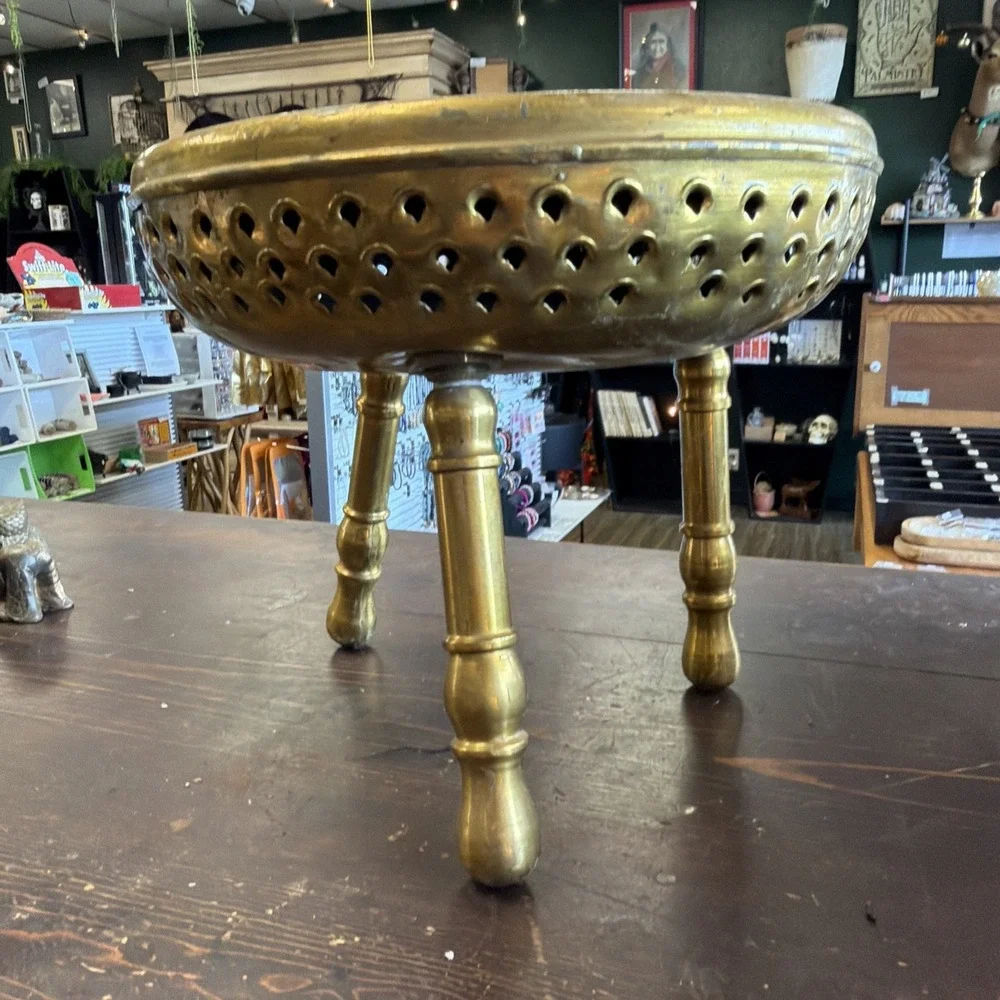 Vintage Brass Turkish Bath Stool, Hamam Stool Tooled Brass 1930's Bohemian